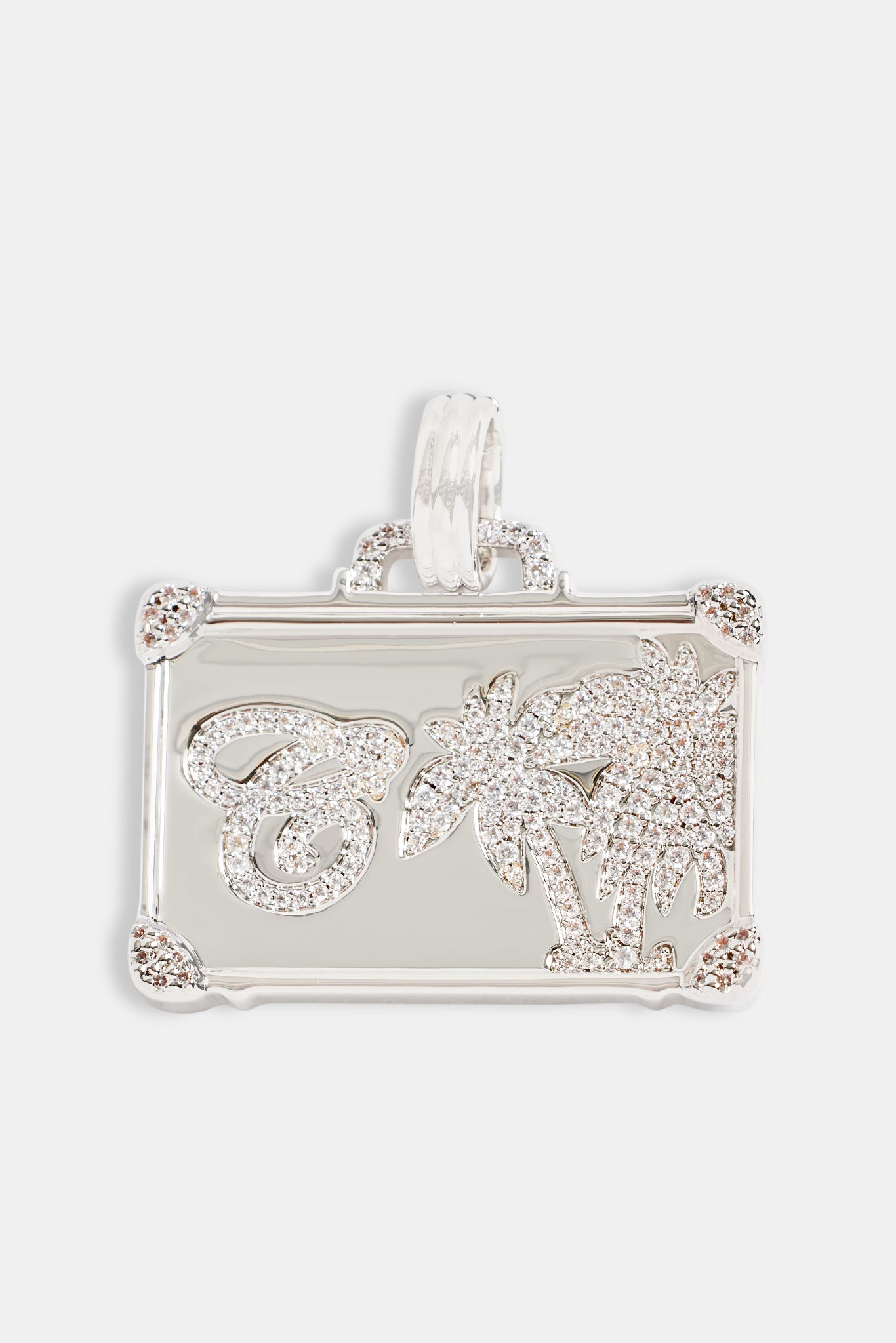 20mm Iced CZ Palm Tree Suitcase Pendant