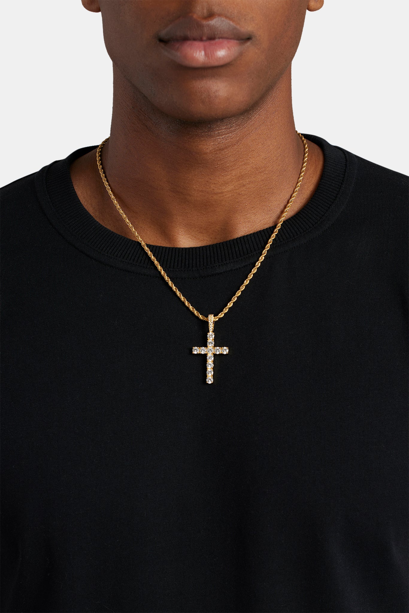 Iced Cross Pendant - Gold - 30mm