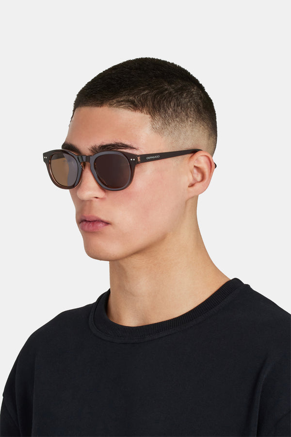 Chunky Rounded Acetate Frame Sunglasses - Brown