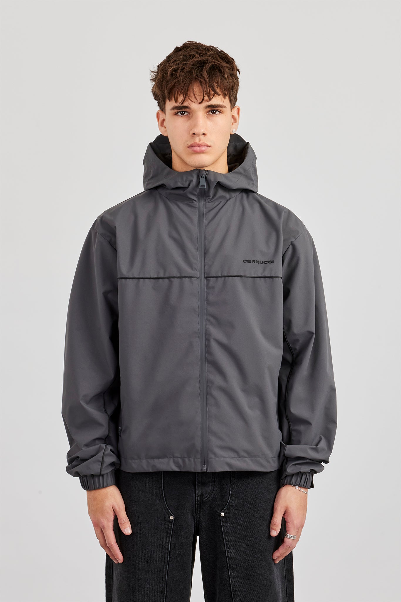 Trainingsjacke aus Nylon mit Paspelierung - Anthrazit