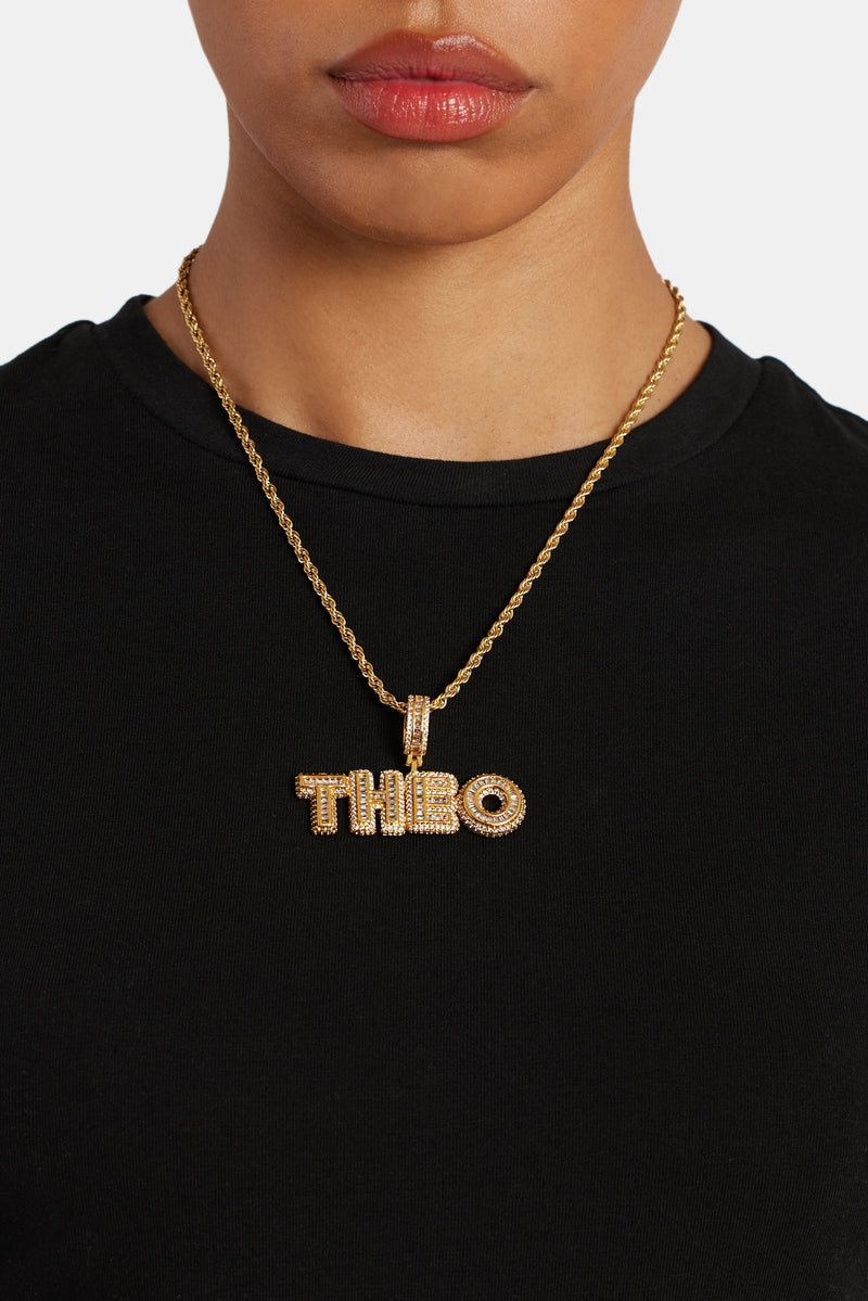 60mm Gold Plated Iced Baguette Name Pendant