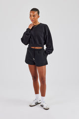 Kurzer Pullover und bestickte Shorts - Schwarz