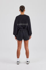 Kurzer Pullover und bestickte Shorts - Schwarz