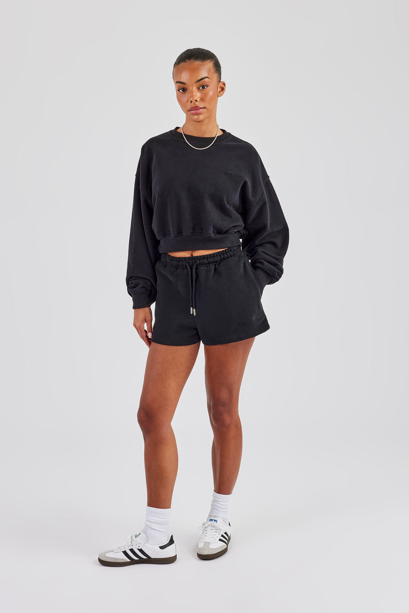 Kurzer Pullover und bestickte Shorts - Schwarz