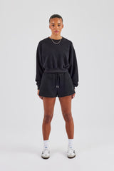 Kurzer Pullover und bestickte Shorts - Schwarz