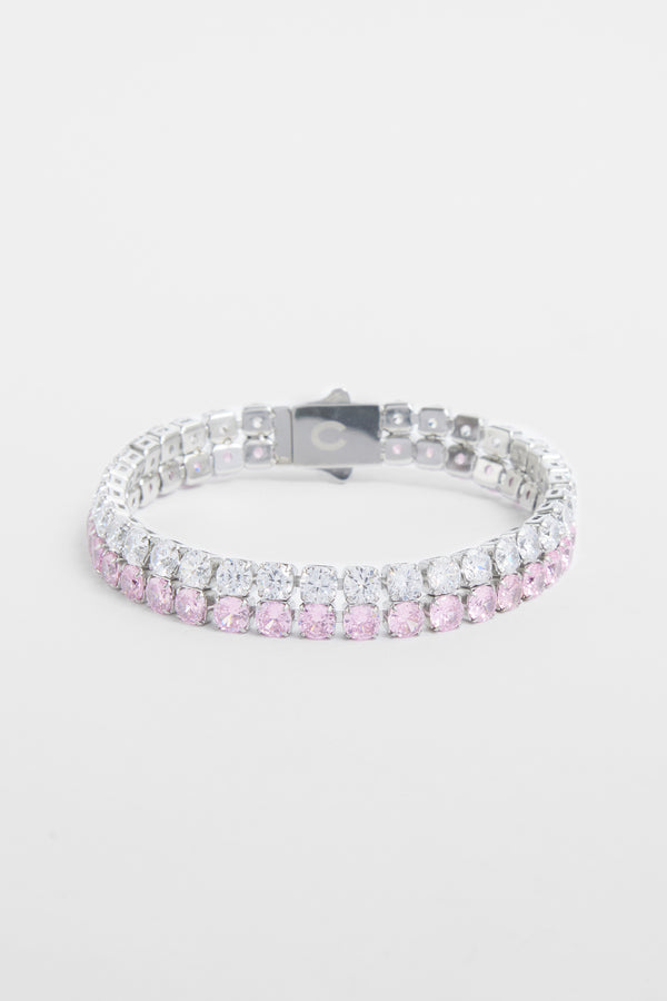 Double Row Iced Pink Tennis Bracelet - White Gold