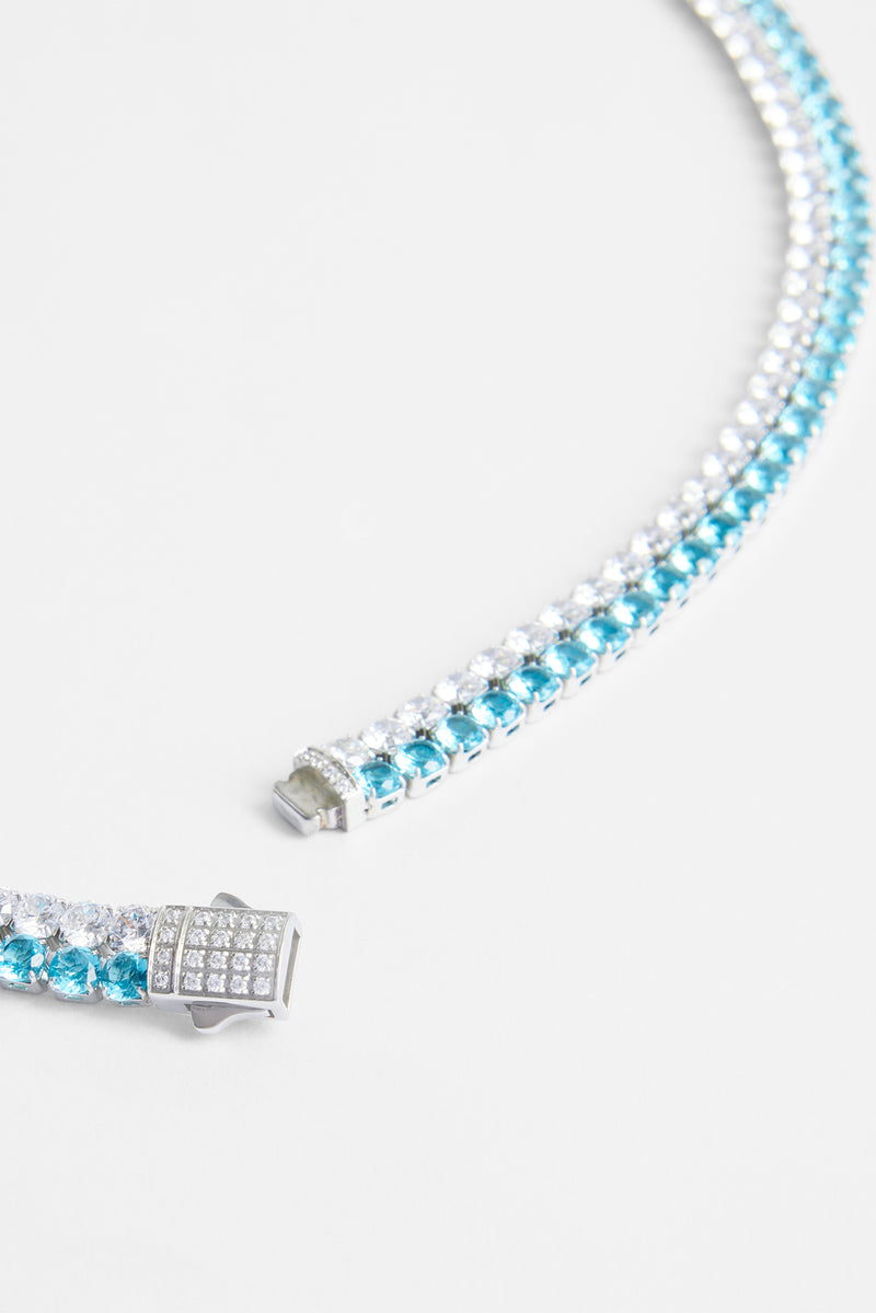 Double Row Iced Blue Tennis Chain - White Gold