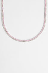 Double Row Iced Pink Tennis Chain - White Gold