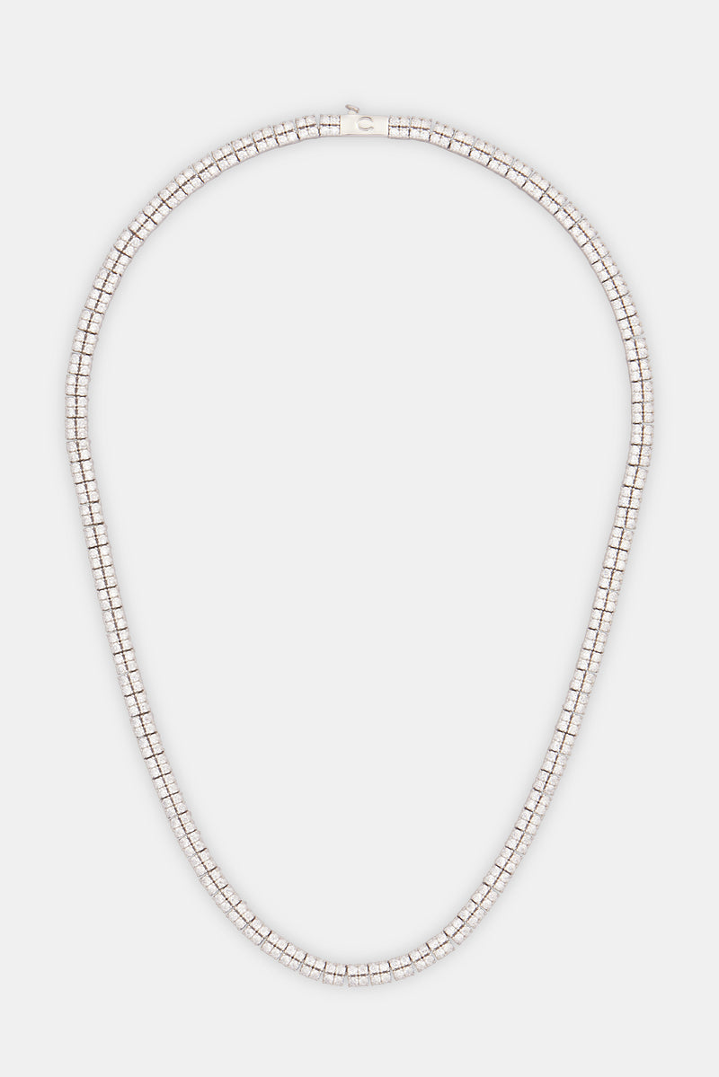 Iced Double Row Tennis Necklace - White Gold