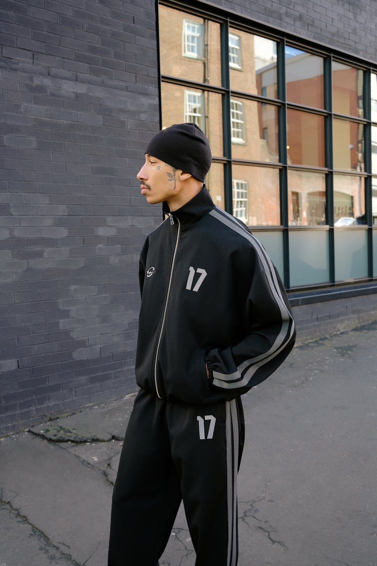 Woven Track Top With Side Tape - Black