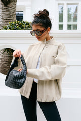 Suede Funnel Neck Jacket - Taupe