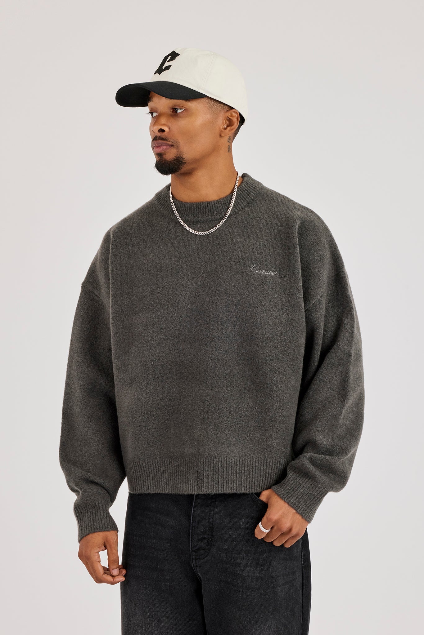 Boxy Knit Sweatshirt - Charcoal