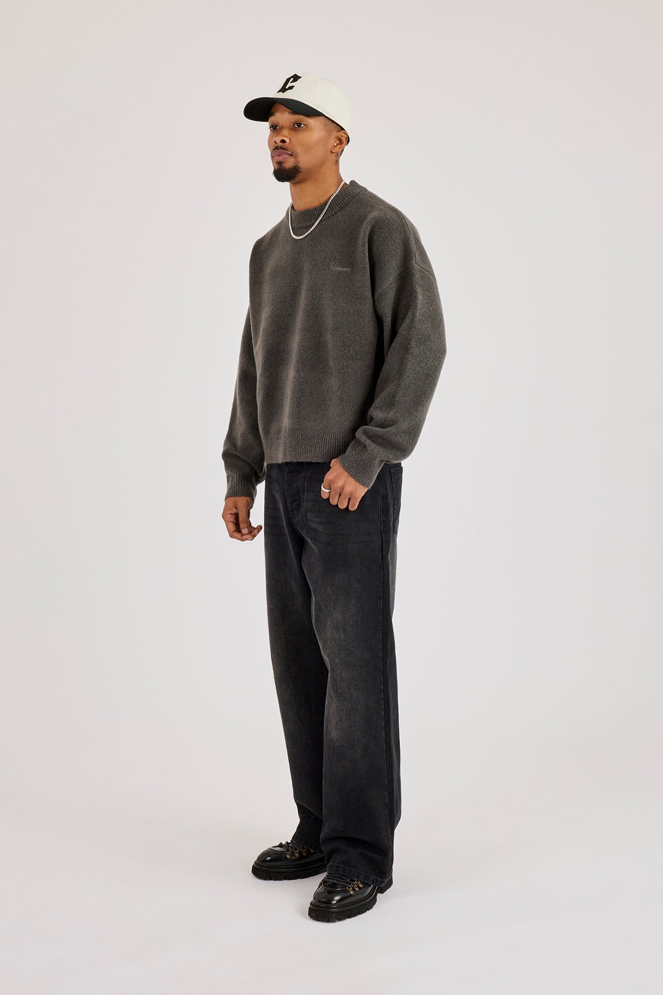 Boxy Knit Sweatshirt - Charcoal