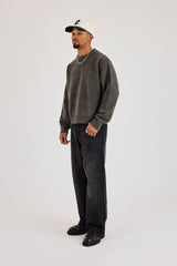 Boxy Knit Sweatshirt - Charcoal