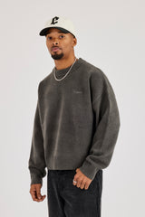 Boxy Knit Sweatshirt - Charcoal