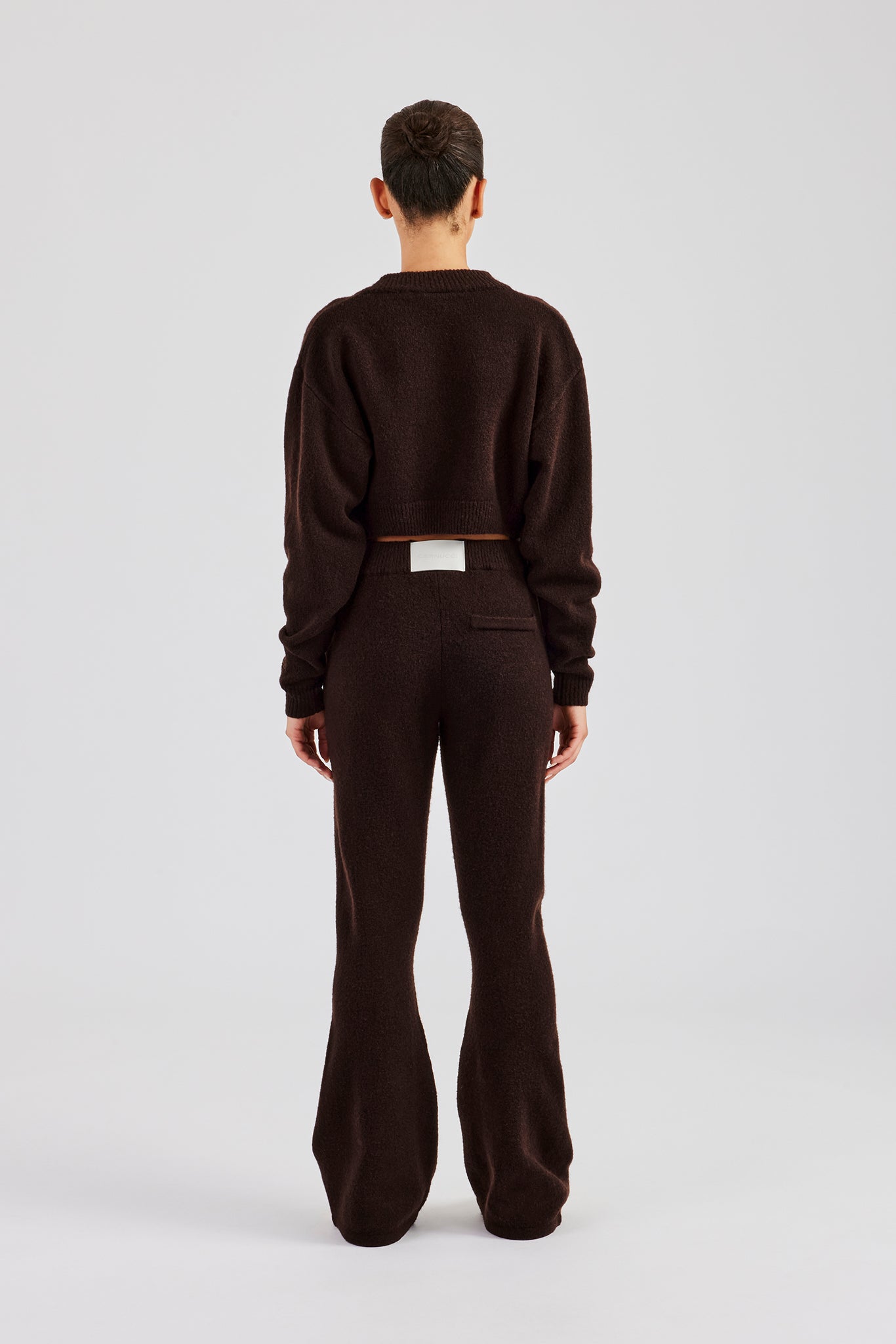 Knitted Cropped Cardigan & Flare Trouser - Chocolate