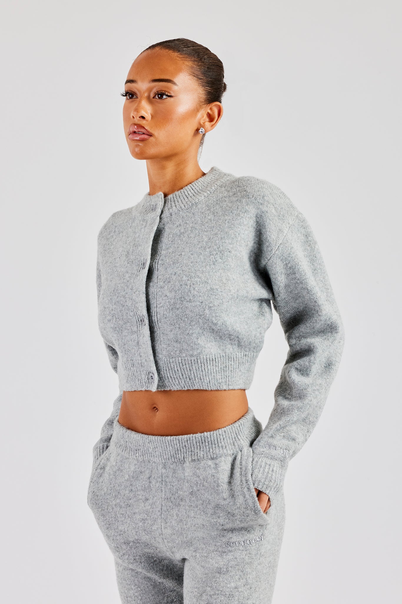 Cropped Knitted Cardigan - Grey | Womens Knitwear | Shop Knitwear
