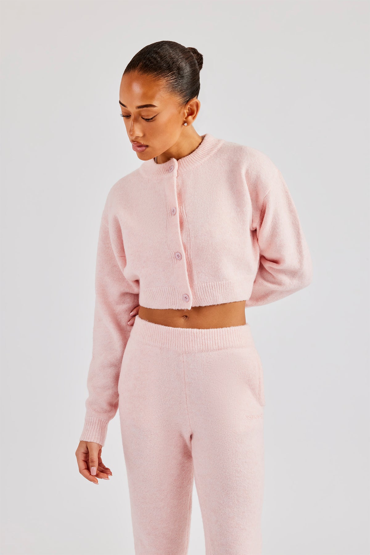 Knitted Cropped Cardigan Baby Pink Womens Knitwear Shop