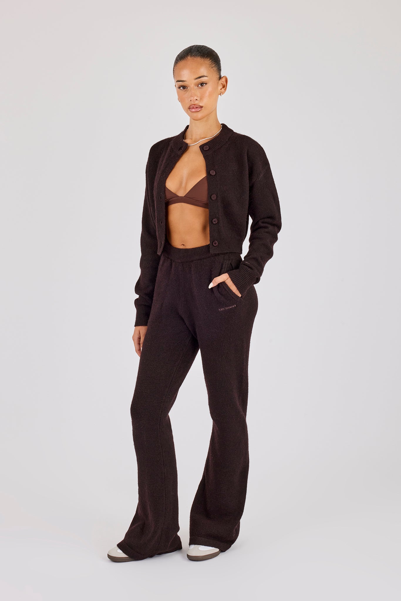 Knitted Cropped Cardigan - Chocolate | Womens Knitwear | Shop