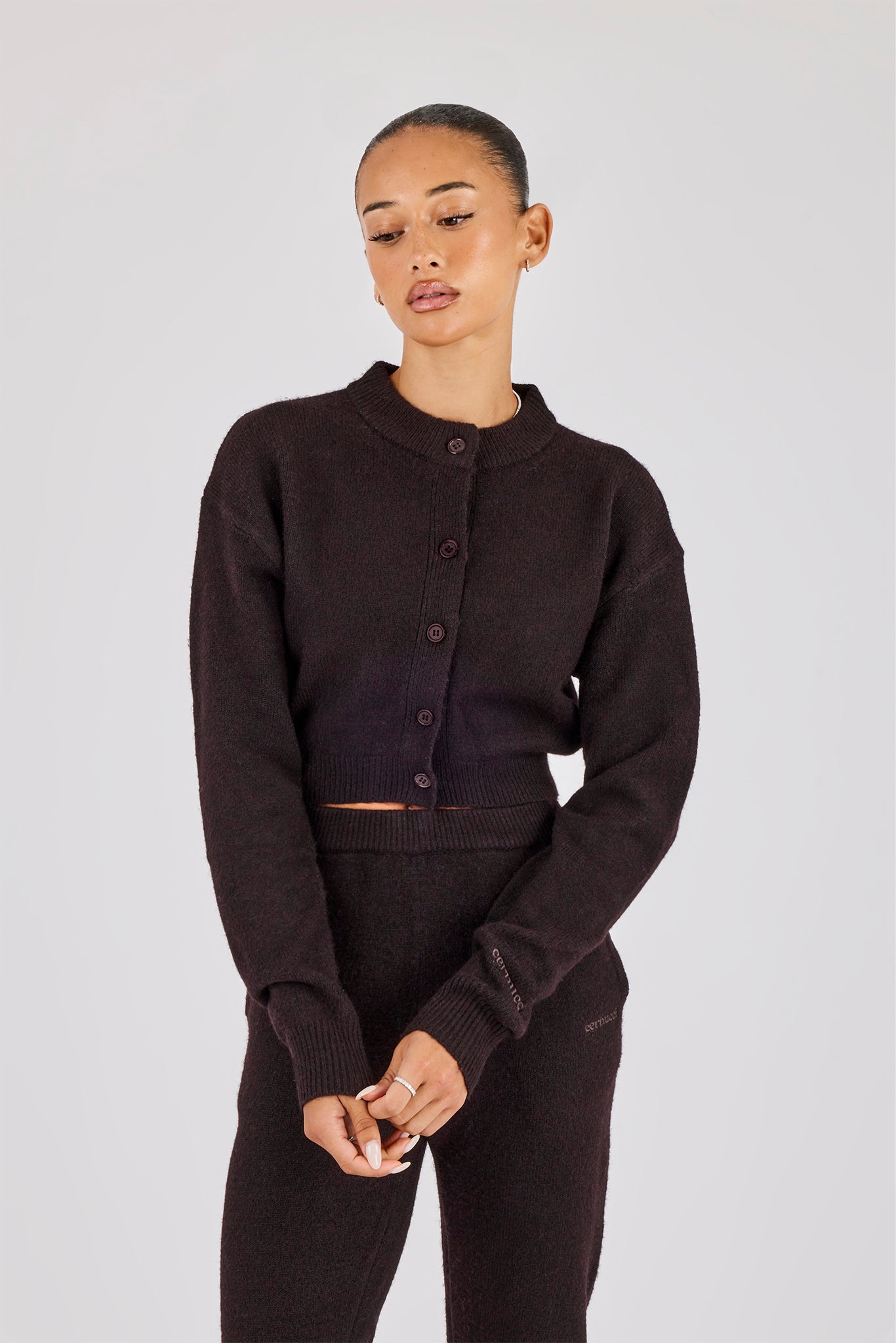 Knitted Cropped Cardigan - Chocolate | Womens Knitwear | Shop