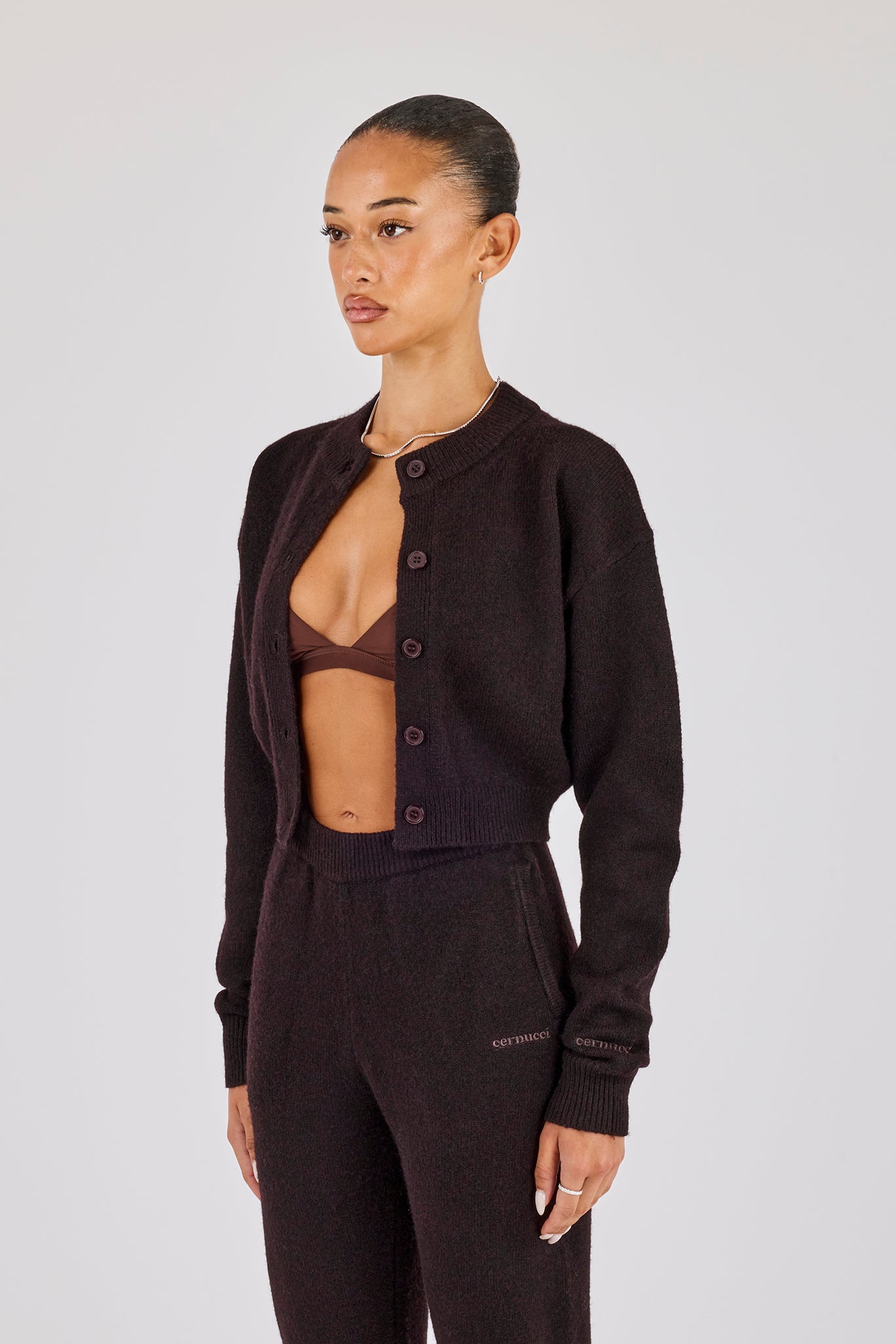 Knitted Cropped Cardigan - Chocolate | Womens Knitwear | Shop