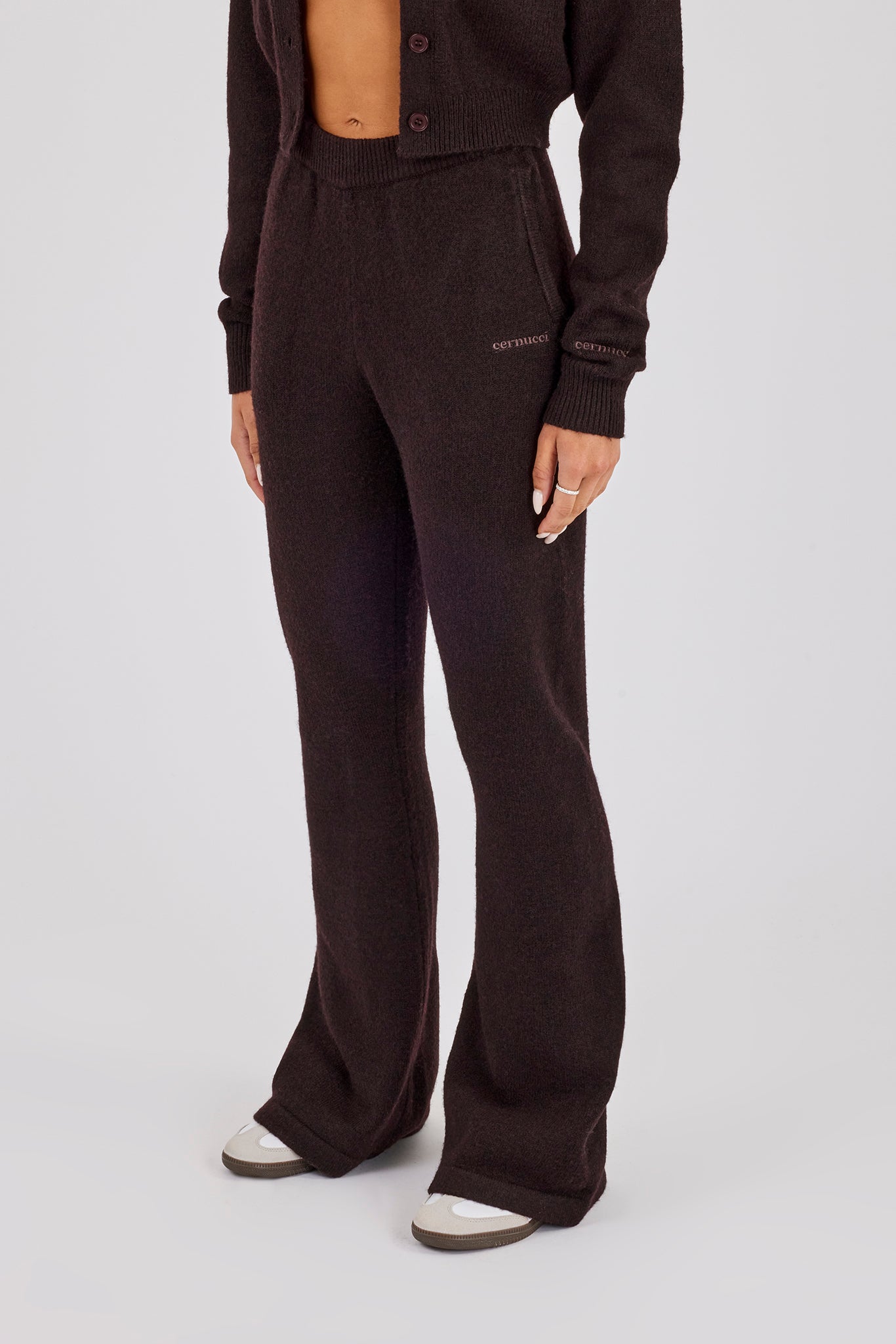 Knitted Flare Trouser - Chocolate