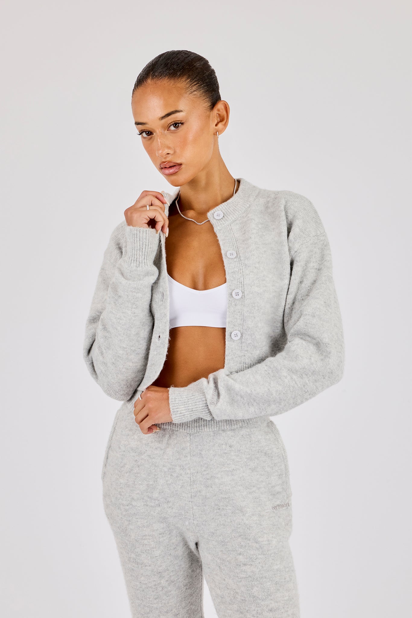 Knitted Cropped Cardigan - Grey