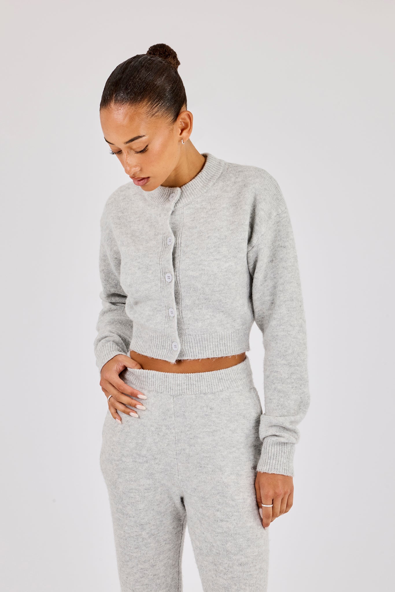 Knitted Cropped Cardigan - Grey