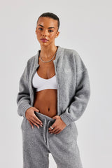 Knitted Zip Front Bomber - Grey