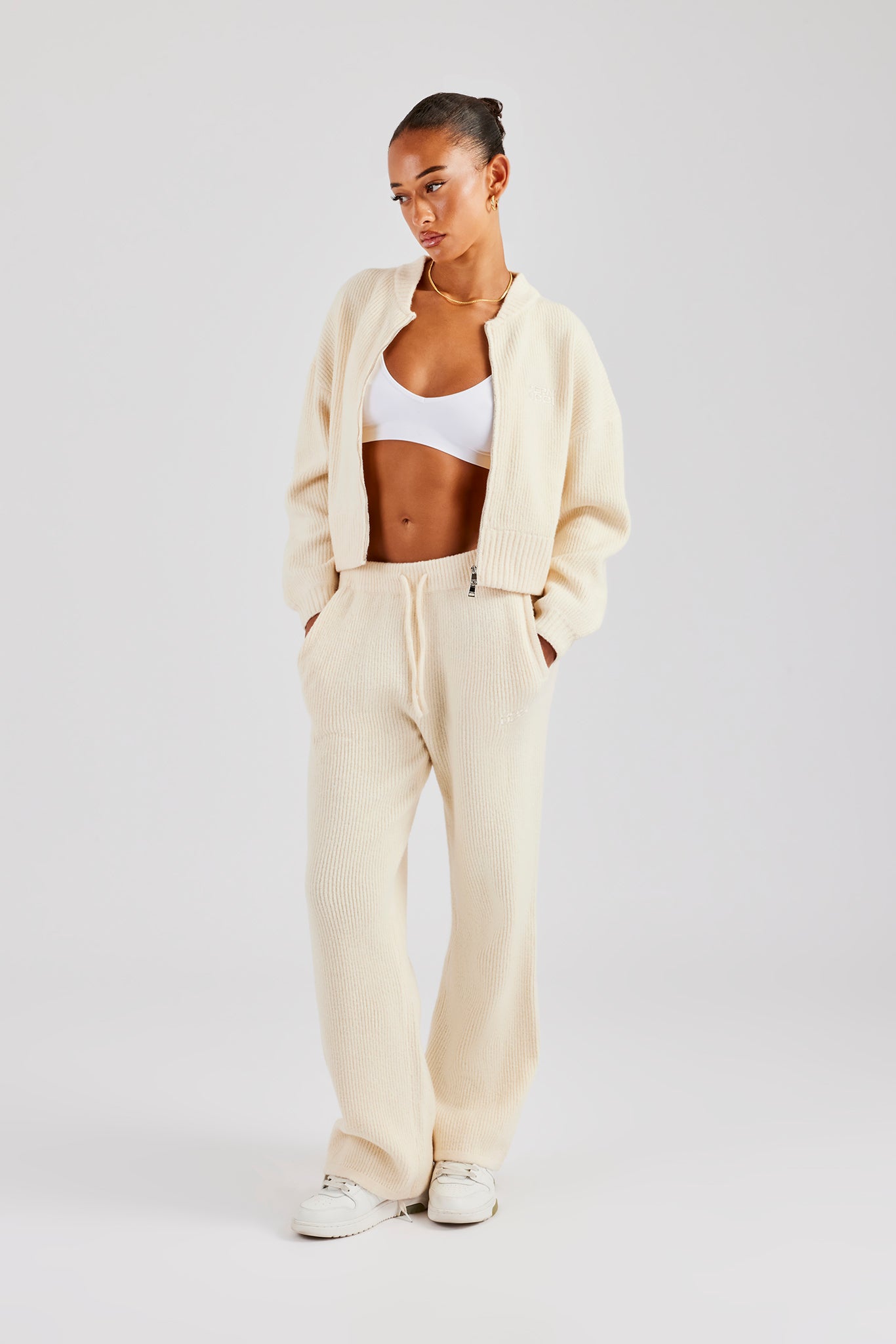 Knitted Zip Front Bomber and Jogger - Oatmeal | Womens Sets | Shop
