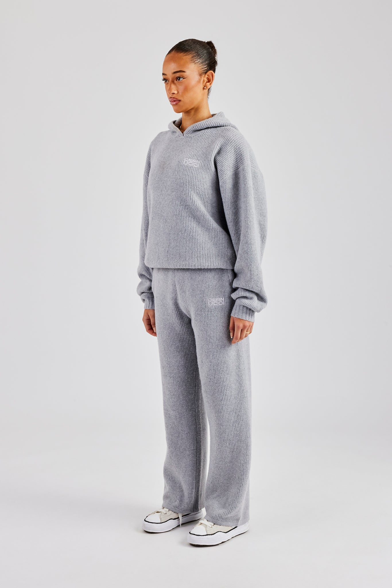 Knit Boxy Raglan Embroidered Tracksuit - Grey | Womens Sets | Shop
