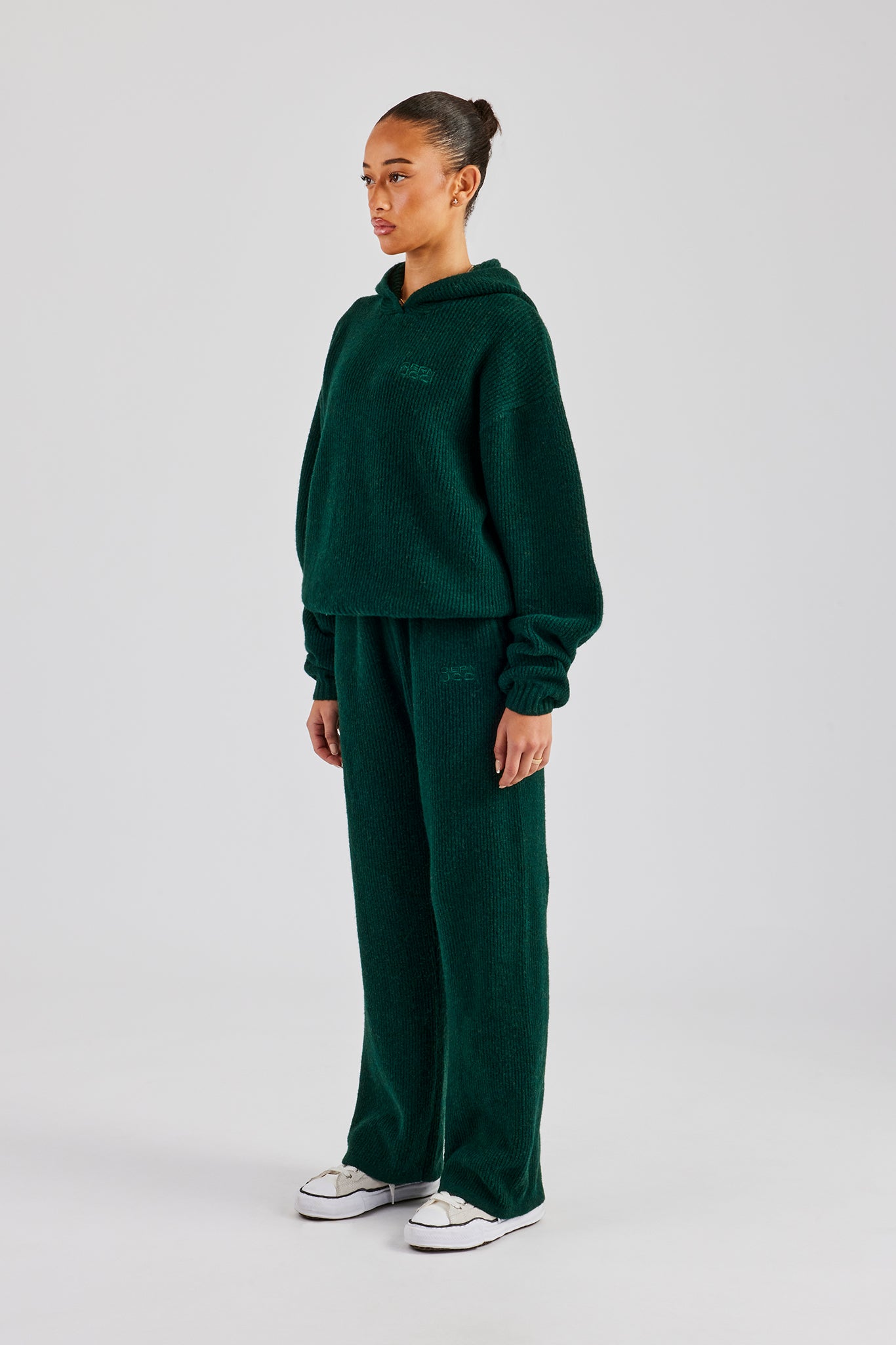 Knit Boxy Embroidered Tracksuit - Forest Green