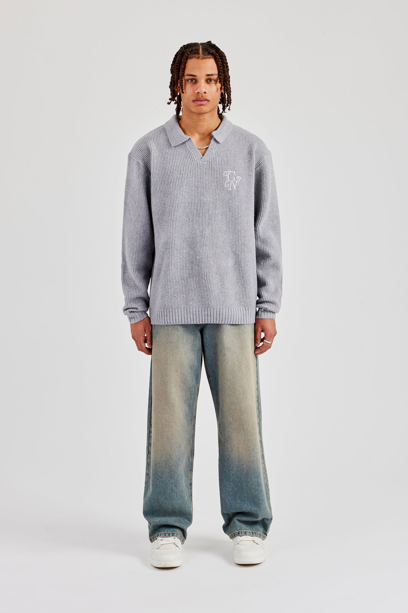 Knit Collared Sweat - Grey