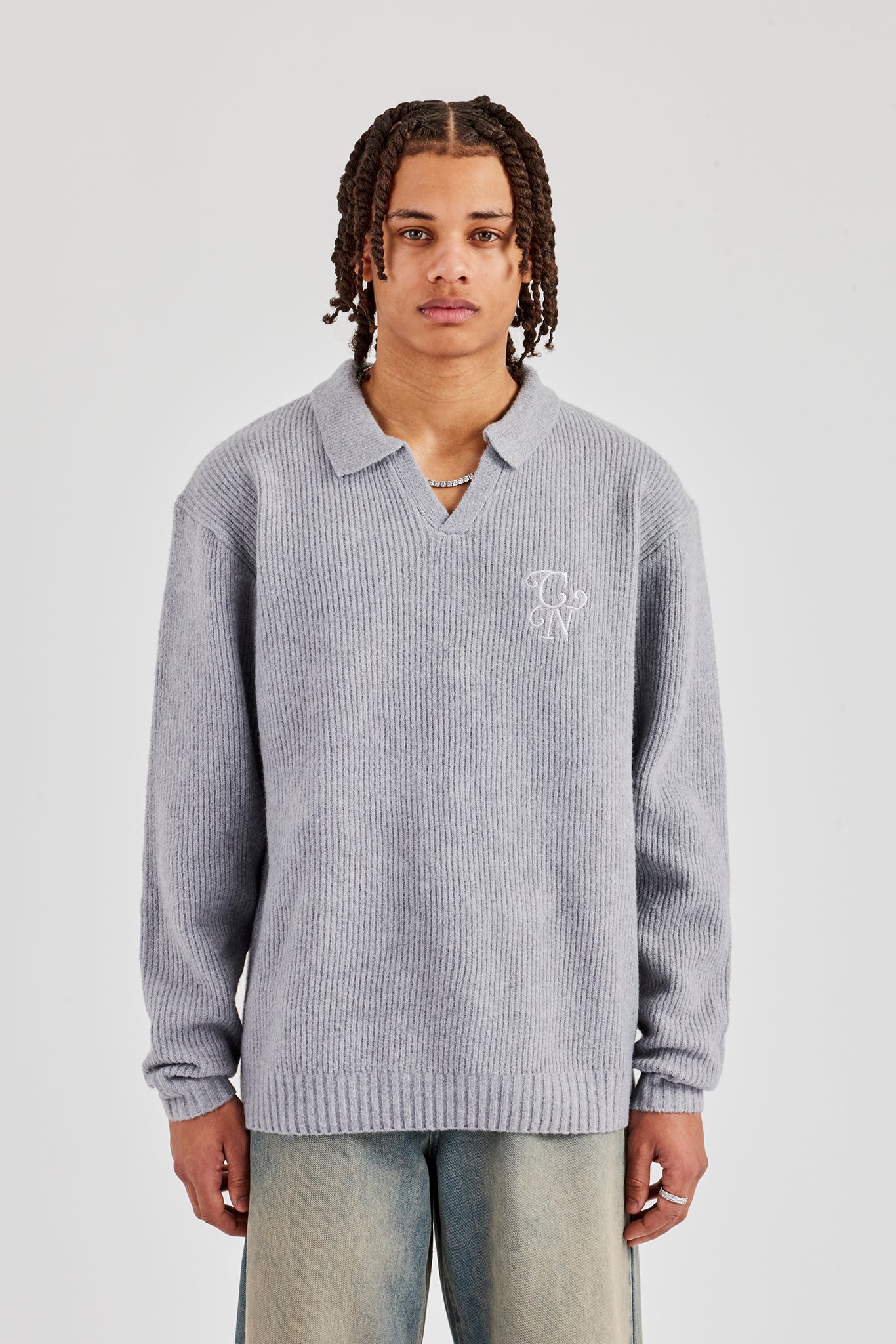 Knit Collared Sweat - Grey
