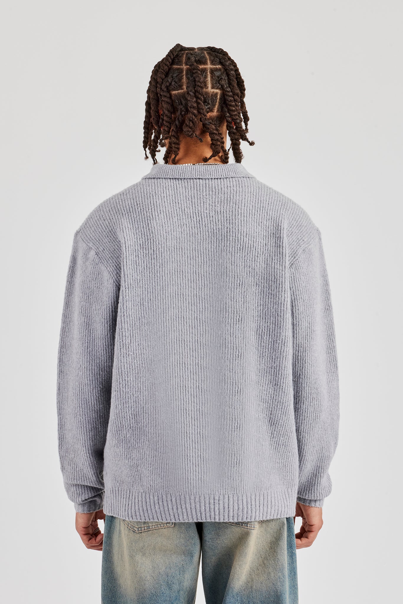 Knit Collared Sweat - Grey