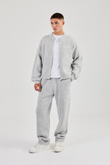 Embroidered Knitted Bomber & Jogger - Light Grey