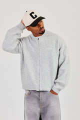 Embroidered Knitted Bomber - Light Grey