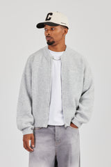 Embroidered Knitted Bomber - Light Grey