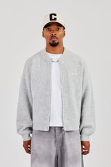 Embroidered Knitted Bomber - Light Grey