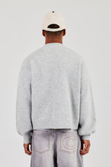 Embroidered Knitted Bomber - Light Grey