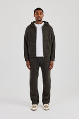 Bestickter Strick-Kapuzenpullover mit Reißverschluss und Jogginghose – Schokolade