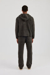 Bestickter Strick-Kapuzenpullover mit Reißverschluss und Jogginghose – Schokolade