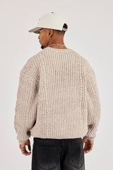 Zopfmuster-Sweatshirt mit Stickerei – Beige