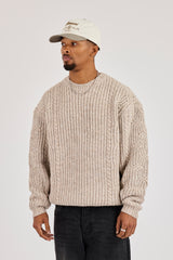 Zopfmuster-Sweatshirt mit Stickerei – Beige