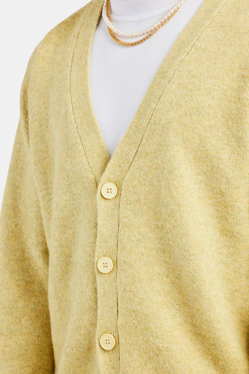 Knitted Button Front Cardigan - Lime
