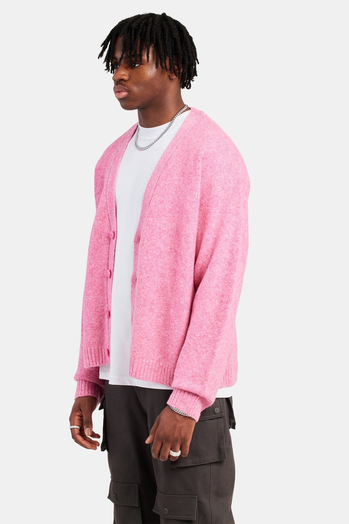 Knitted Button Front Cardigan Pink Mens Knitwear Shop