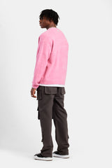 Knitted Button Front Cardigan - Pink