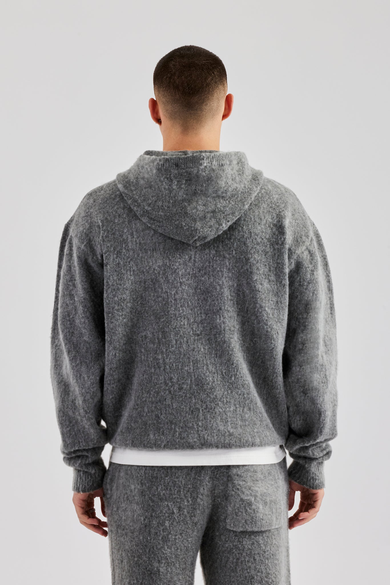 Oversize-Strick-Hoodie aus gebürstetem Strick - Anthrazit
