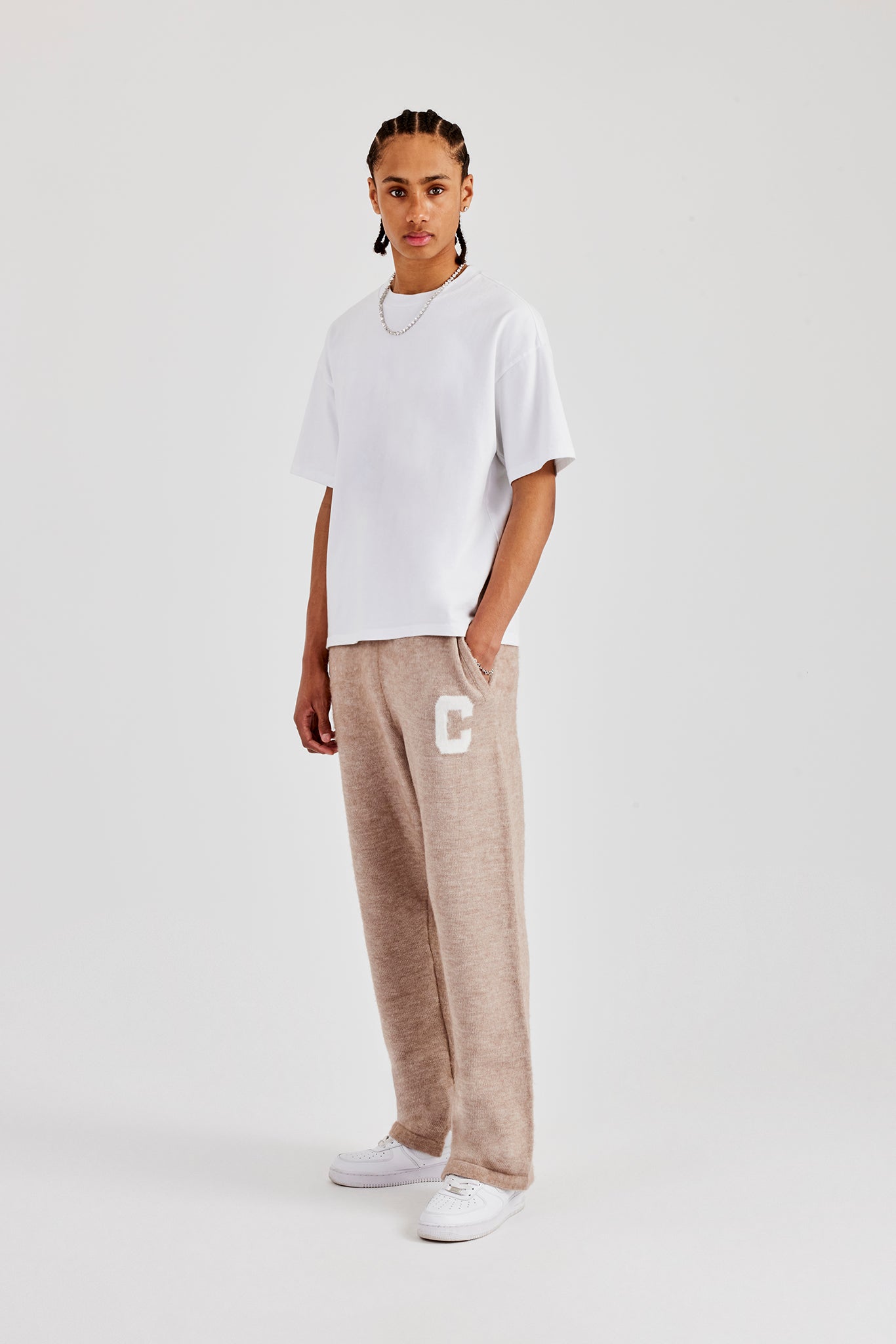 Jogginghose aus gebürstetem Strick mit geteiltem Saum - Stein