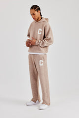 Jogginghose aus gebürstetem Strick mit geteiltem Saum - Stein